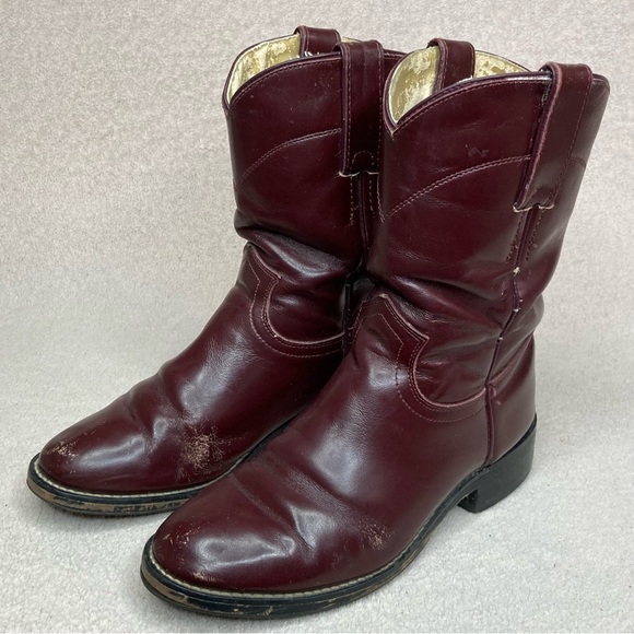 Justin Boots Other - Justin Western Leather Cowboy Roper Boots-Kids 1-Oxblood/Maroon/Burgundy-Classic